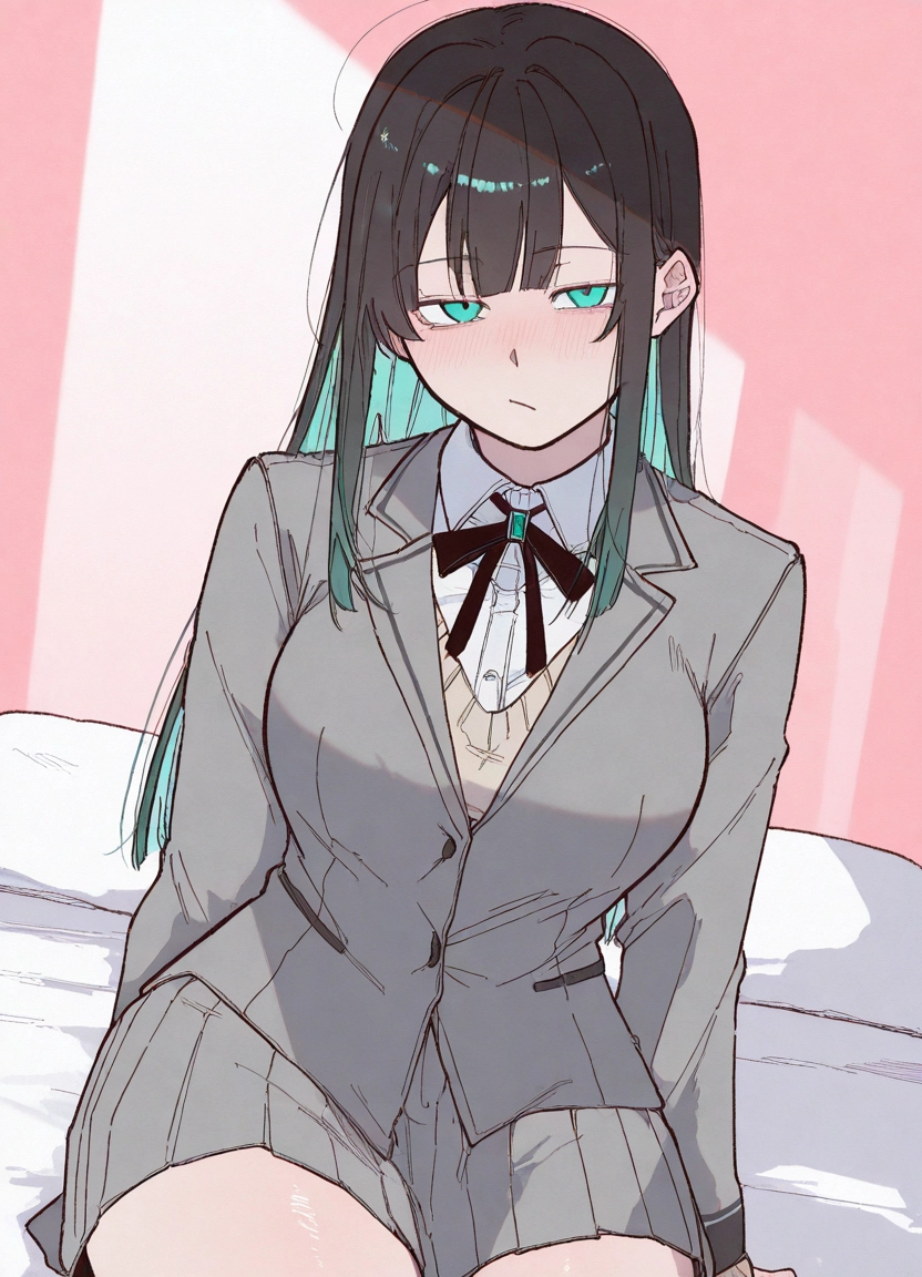 1girl, skirt, solo, blush, jacket, school uniform