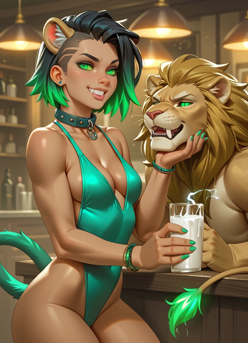furry, 1girl, green eyes, animal ears, breasts, jewelry · Yamete.gg