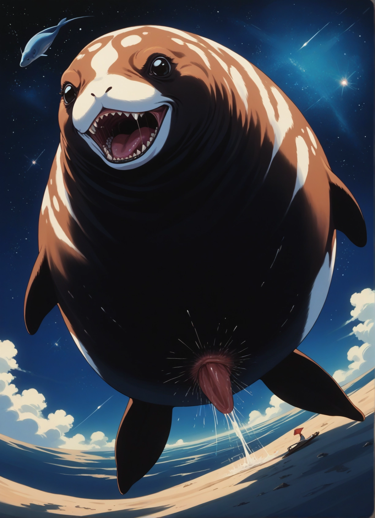 tongue, sky, no humans, fish, open mouth, star (sky) · Yamete.gg