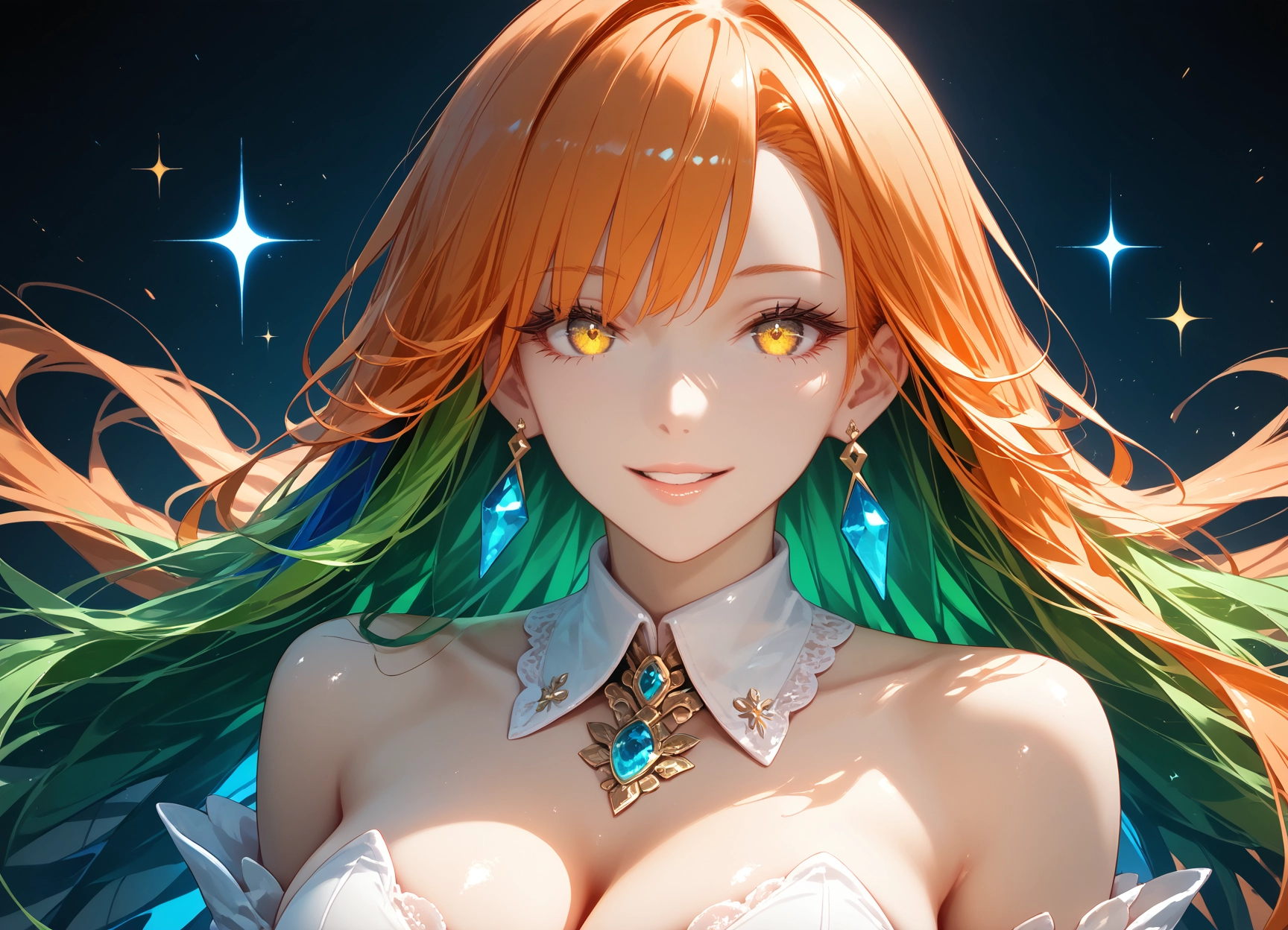 1girl, breasts, solo, earrings, jewelry, bare shoulders · Yamete.gg