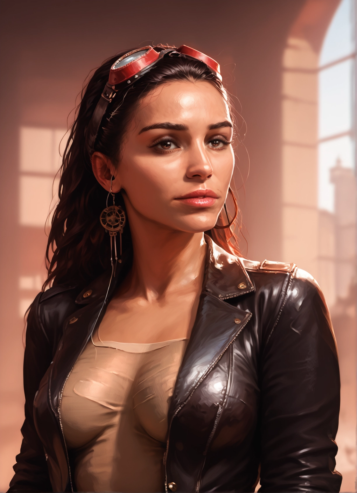 1girl, solo, goggles, jewelry, earrings, breasts · Yamete.gg