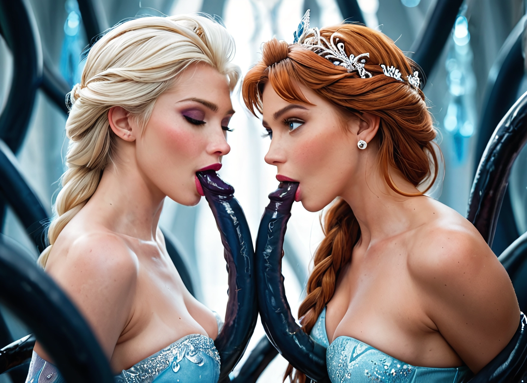 multiple girls, 2girls, breasts, tentacles, jewelry, blonde hair · Yamete.gg