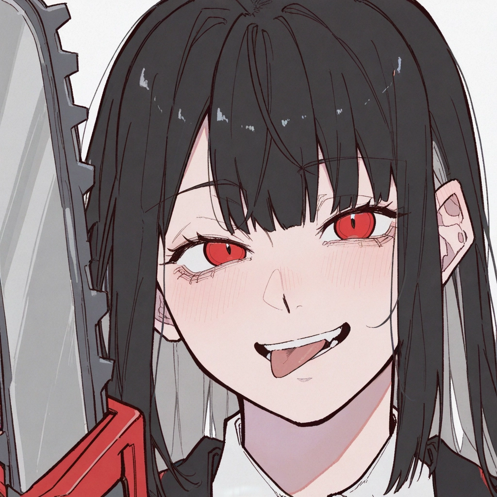 1girl, red eyes, tongue, solo, tongue out, black hair · Yamete.gg
