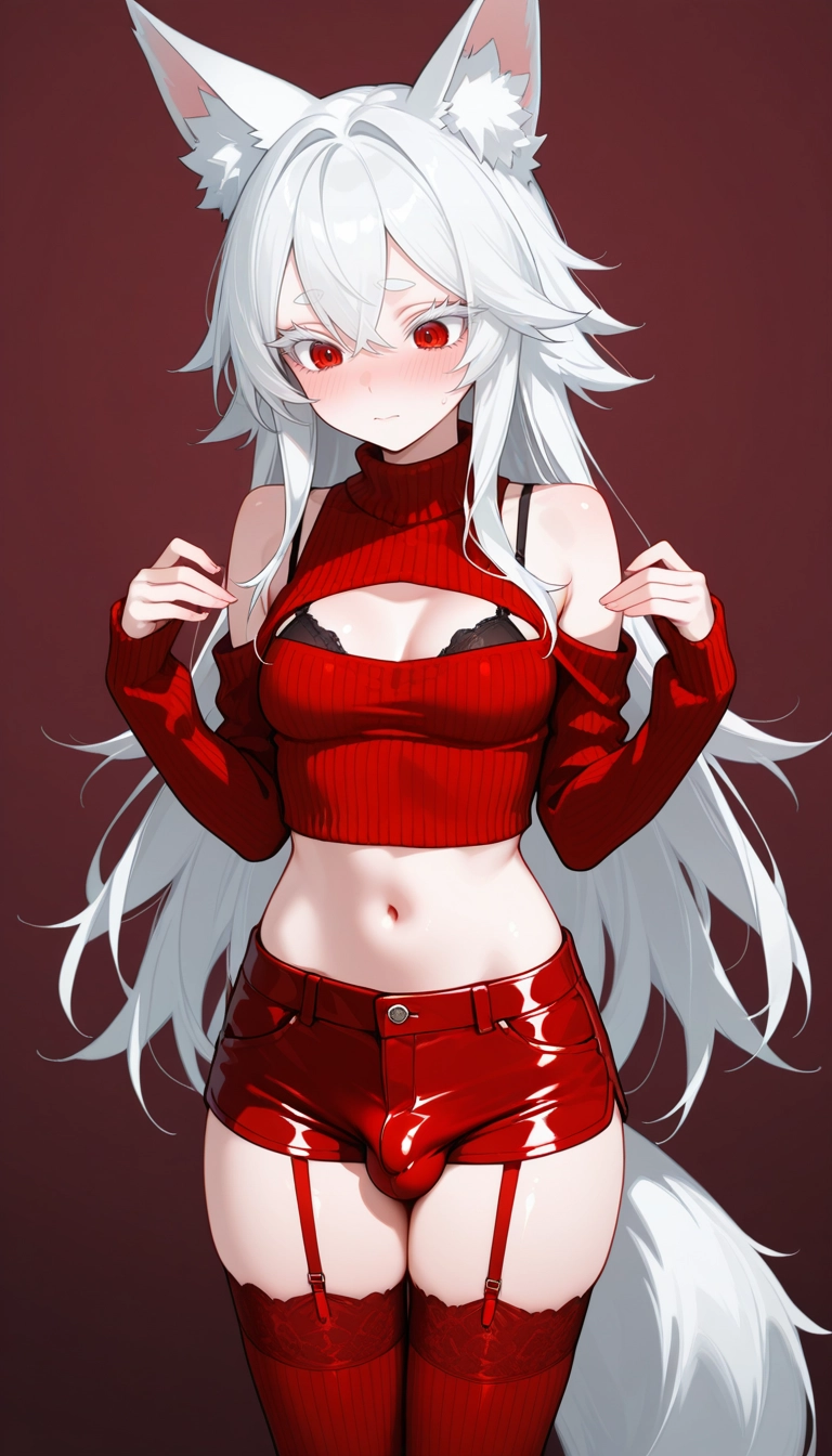 1girl, red thighhighs, thighhighs, red eyes, solo, animal ears · Yamete.gg