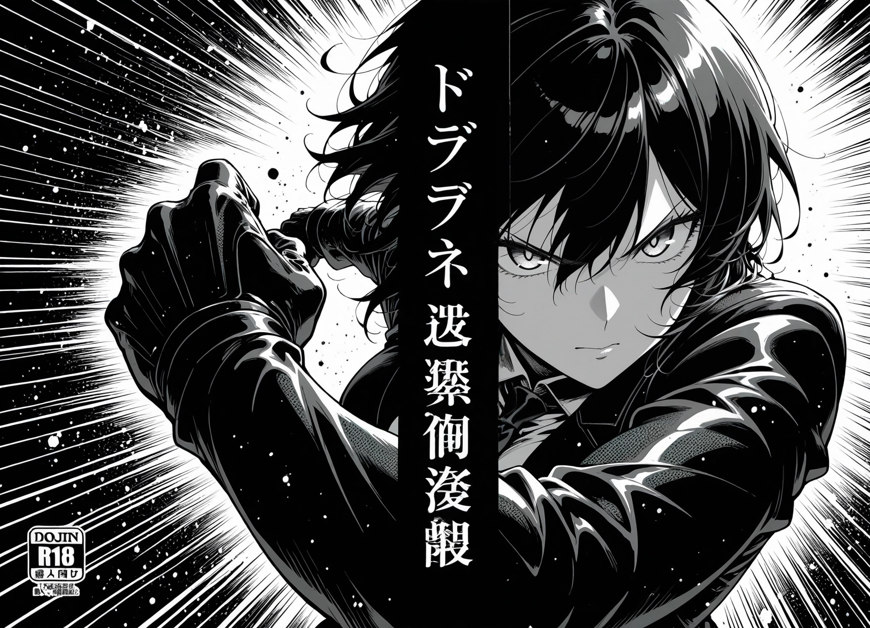 1girl, monochrome, greyscale, solo, cover, cover page · Yamete.gg