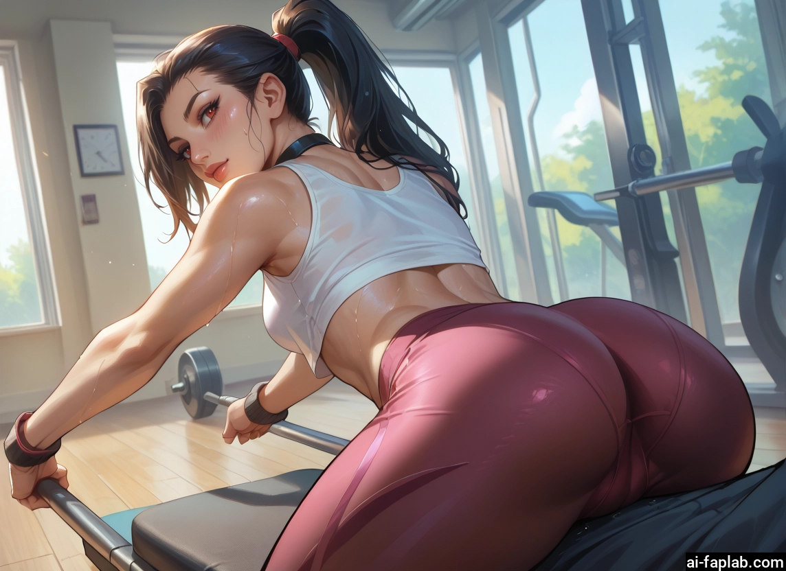 1girl, ass, ponytail, sweat, looking at viewer, looking back · Yamete.gg
