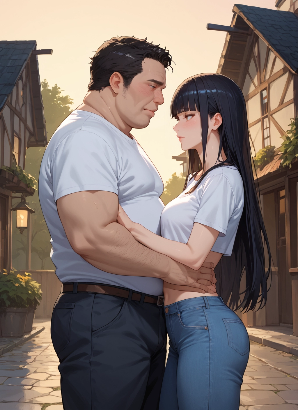 1girl, 1boy, long hair, black hair, pants, shirt · Yamete.gg