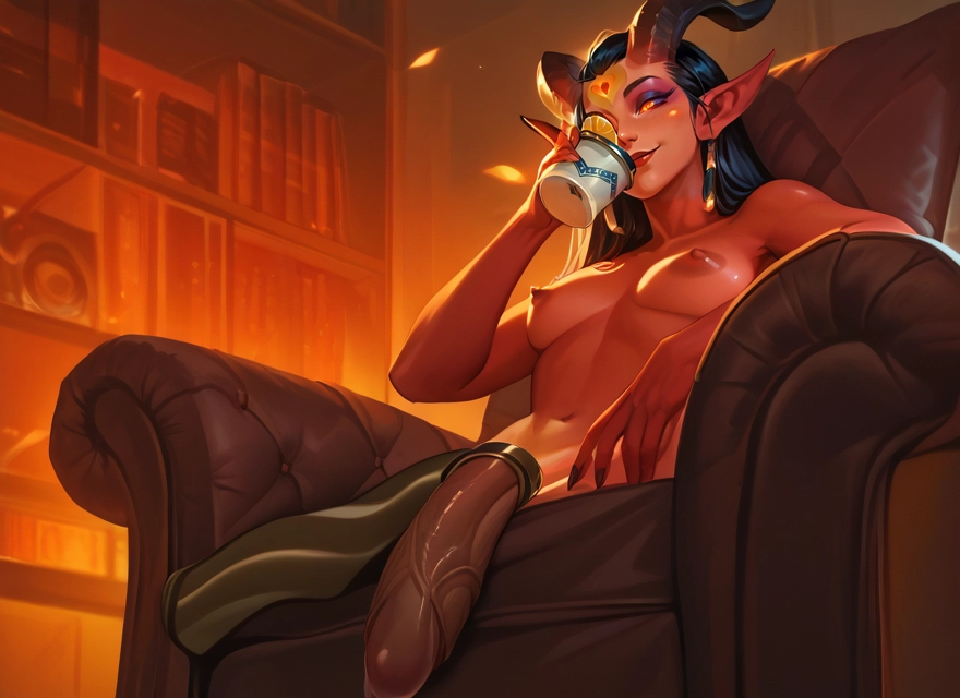 futanari, penis, horns, breasts, nipples, pointy ears · Yamete.gg