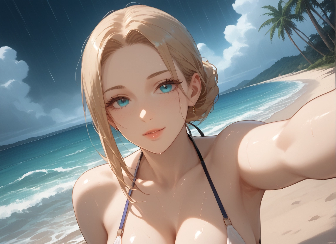 1girl, solo, breasts, outdoors, blonde hair, swimsuit · Yamete.gg