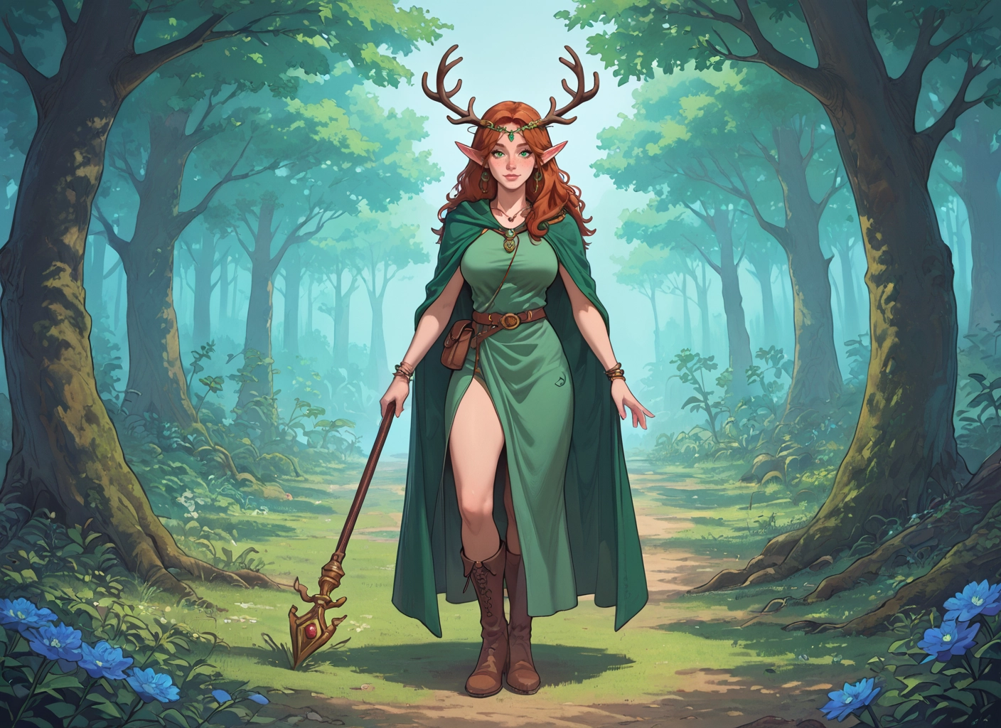 1girl, pointy ears, solo, flower, jewelry, boots · Yamete.gg