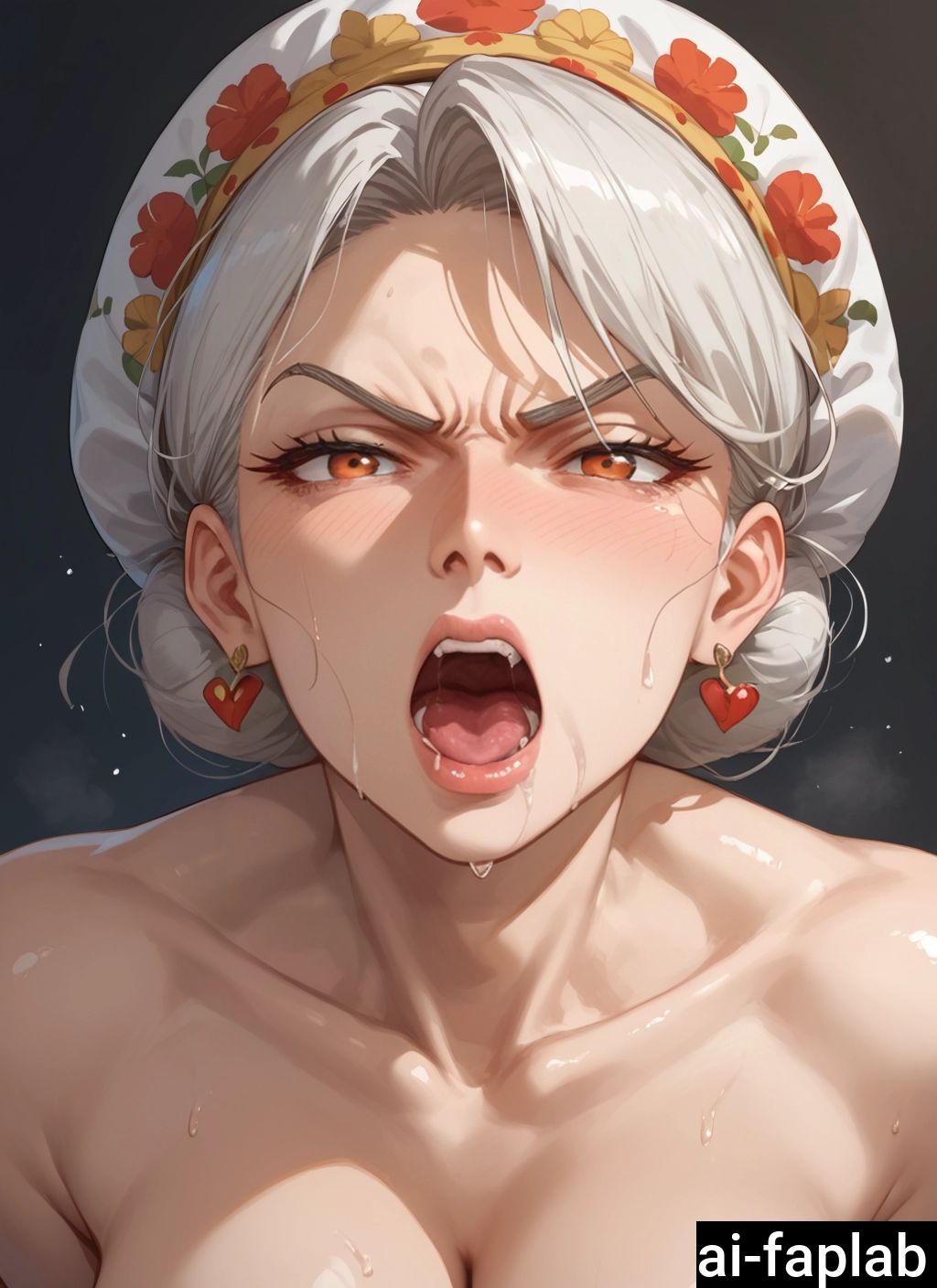 1girl, earrings, jewelry, open mouth, solo, breasts · Yamete.gg