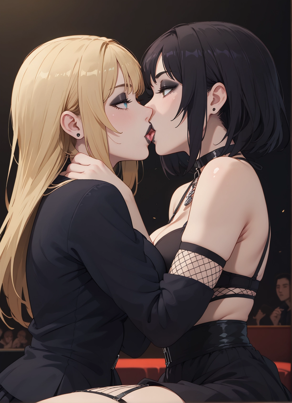 multiple girls, 2girls, blonde hair, yuri, kiss, breasts · Yamete.gg