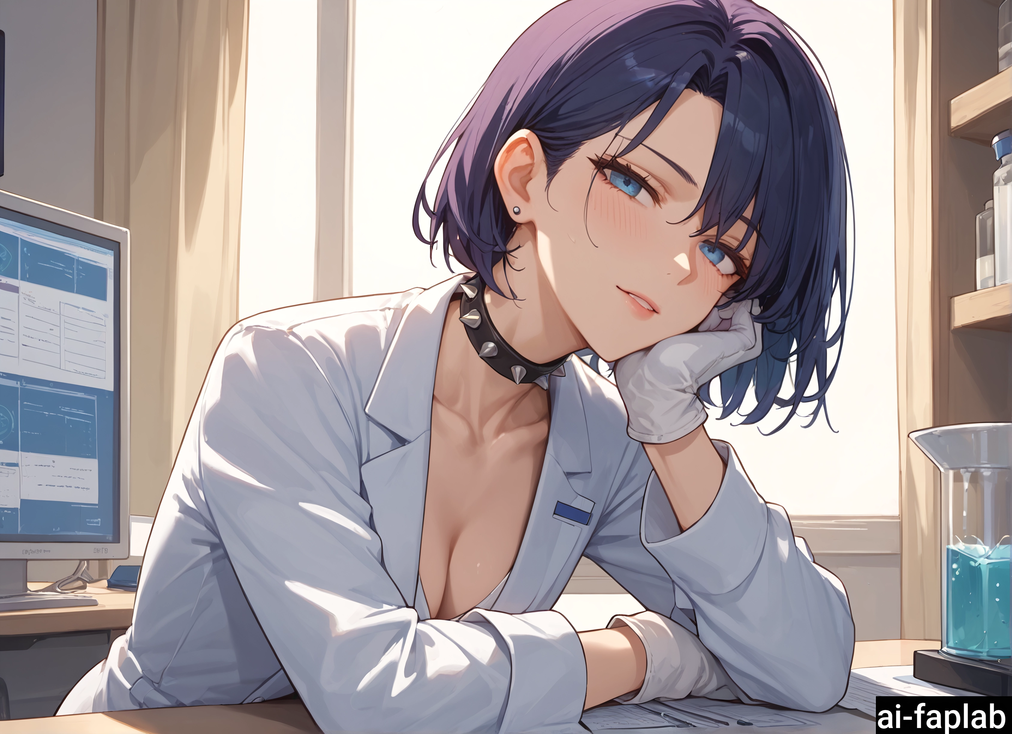 1girl, breasts, gloves, cleavage, solo, blue eyes · Yamete.gg