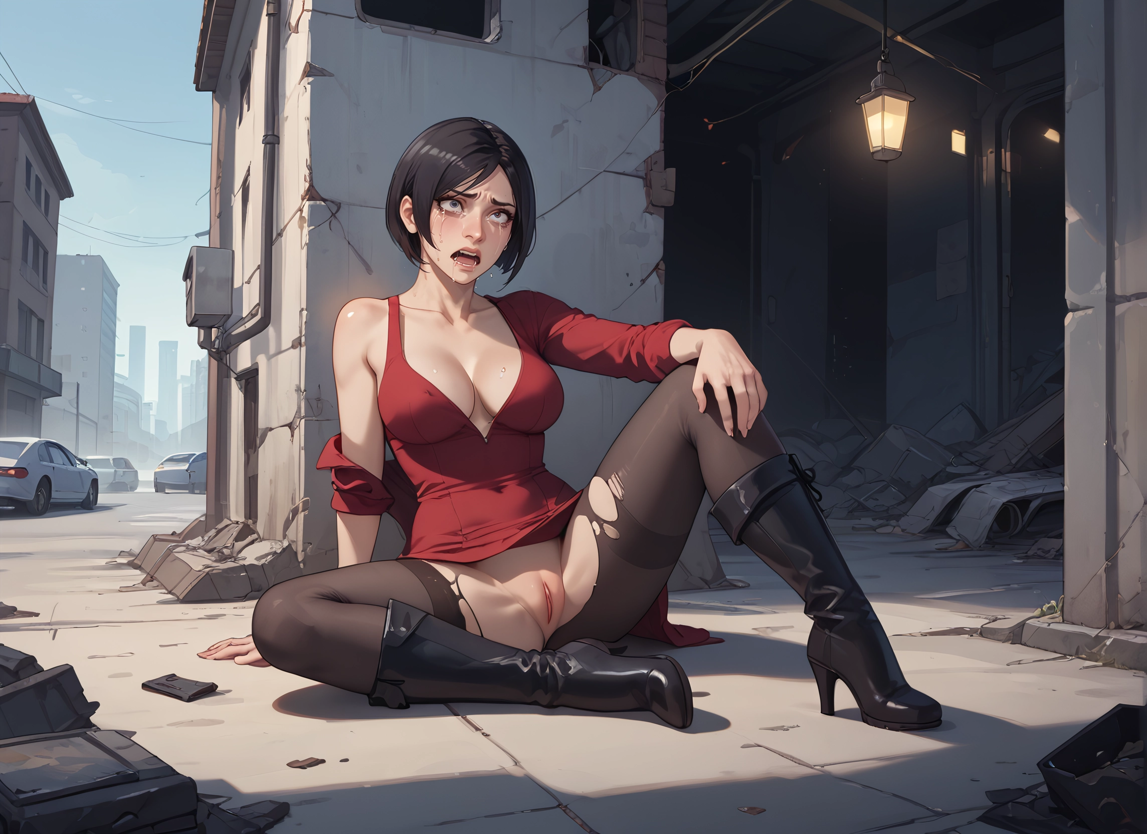 1girl, breasts, pussy, torn clothes, boots, torn legwear · Yamete.gg
