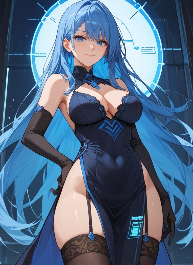 1girl, breasts, gloves, long hair, thighhighs, solo · Yamete.gg