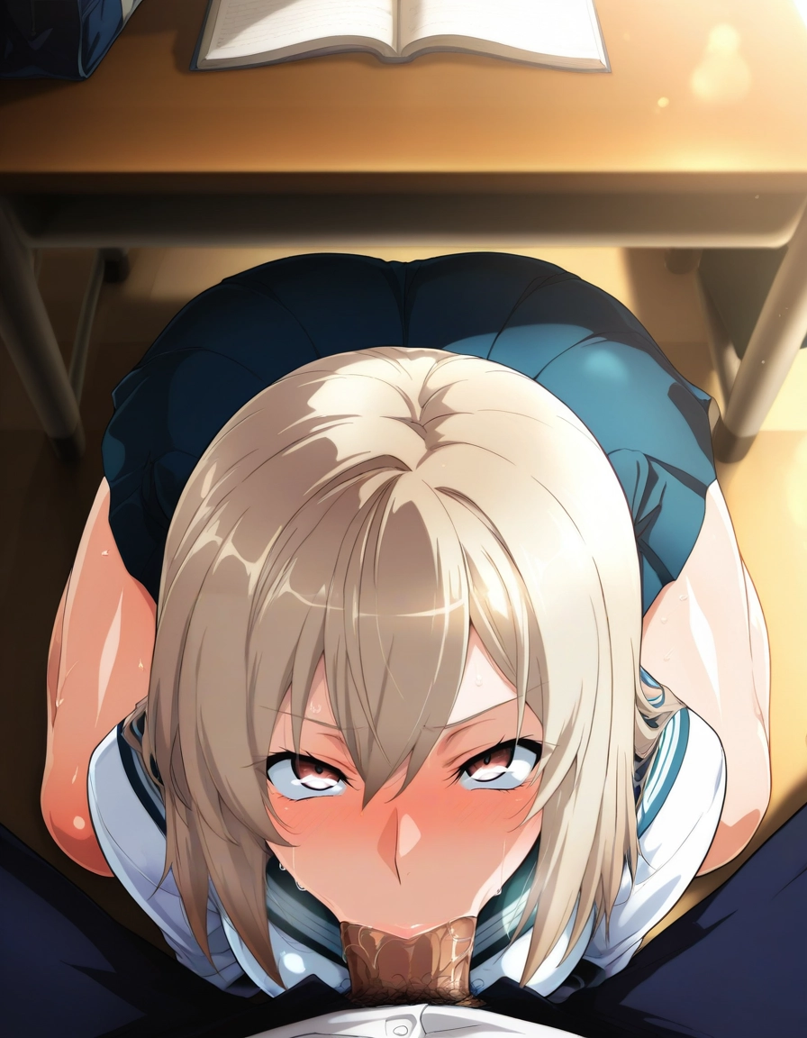 penis, 1girl, oral, fellatio, hetero, school uniform · Yamete.gg