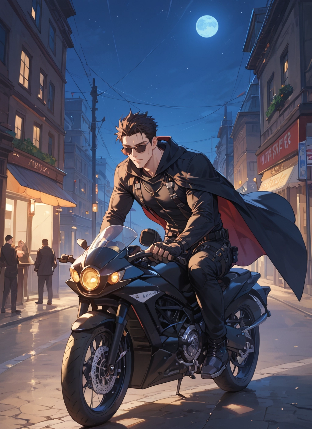 ground vehicle, motor vehicle, motorcycle, moon, sunglasses, night · Yamete.gg