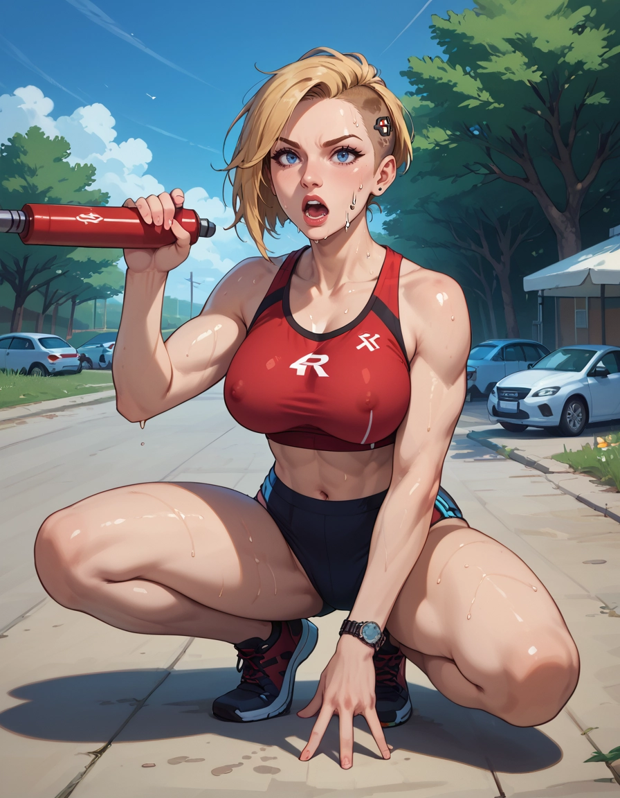 1girl, outdoors, covered nipples, breasts, open mouth, tree · Yamete.gg