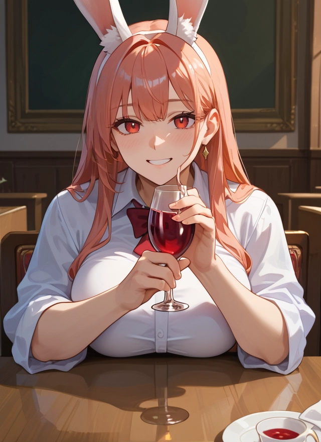 1girl, animal ears, breasts, rabbit ears, cup, smile · Yamete.gg