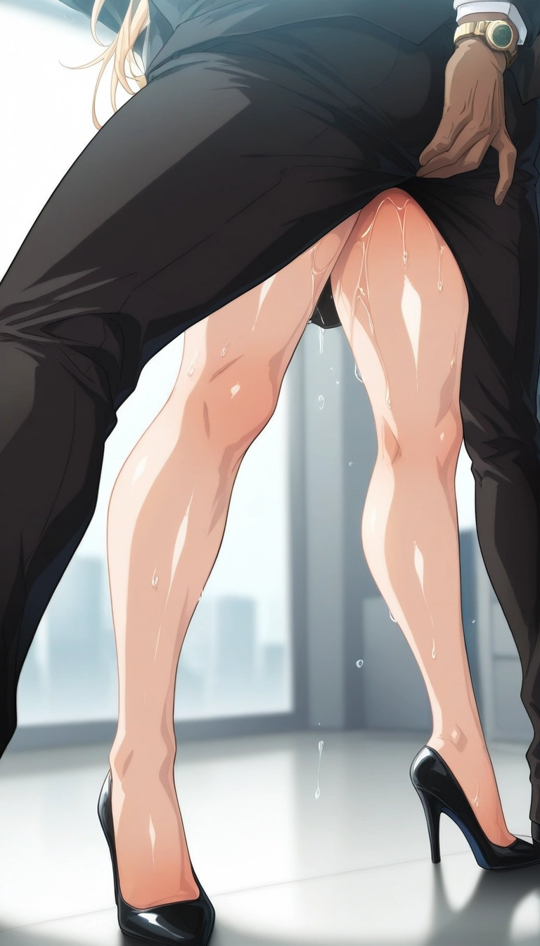 1girl, hetero, 1boy, high heels, pussy juice, skirt · Yamete.gg