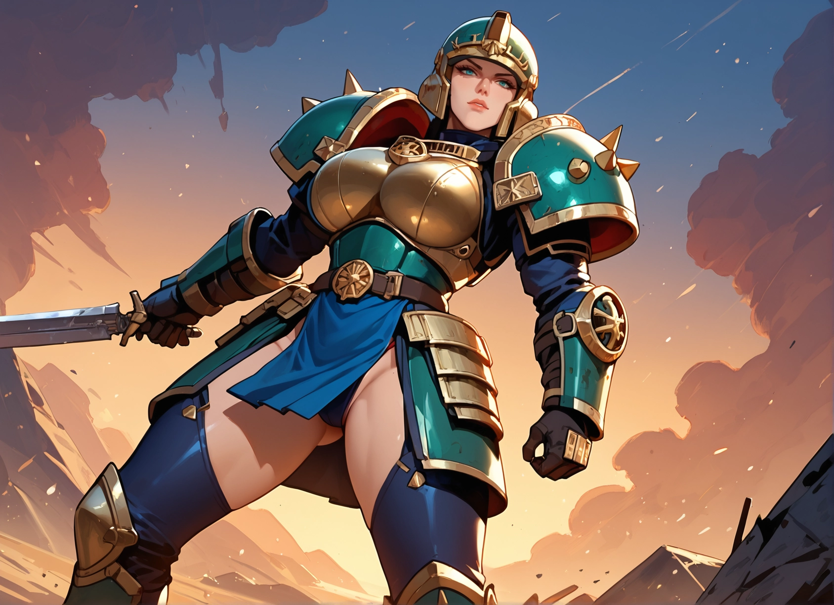 1girl, weapon, sword, armor, solo, helmet · Yamete.gg