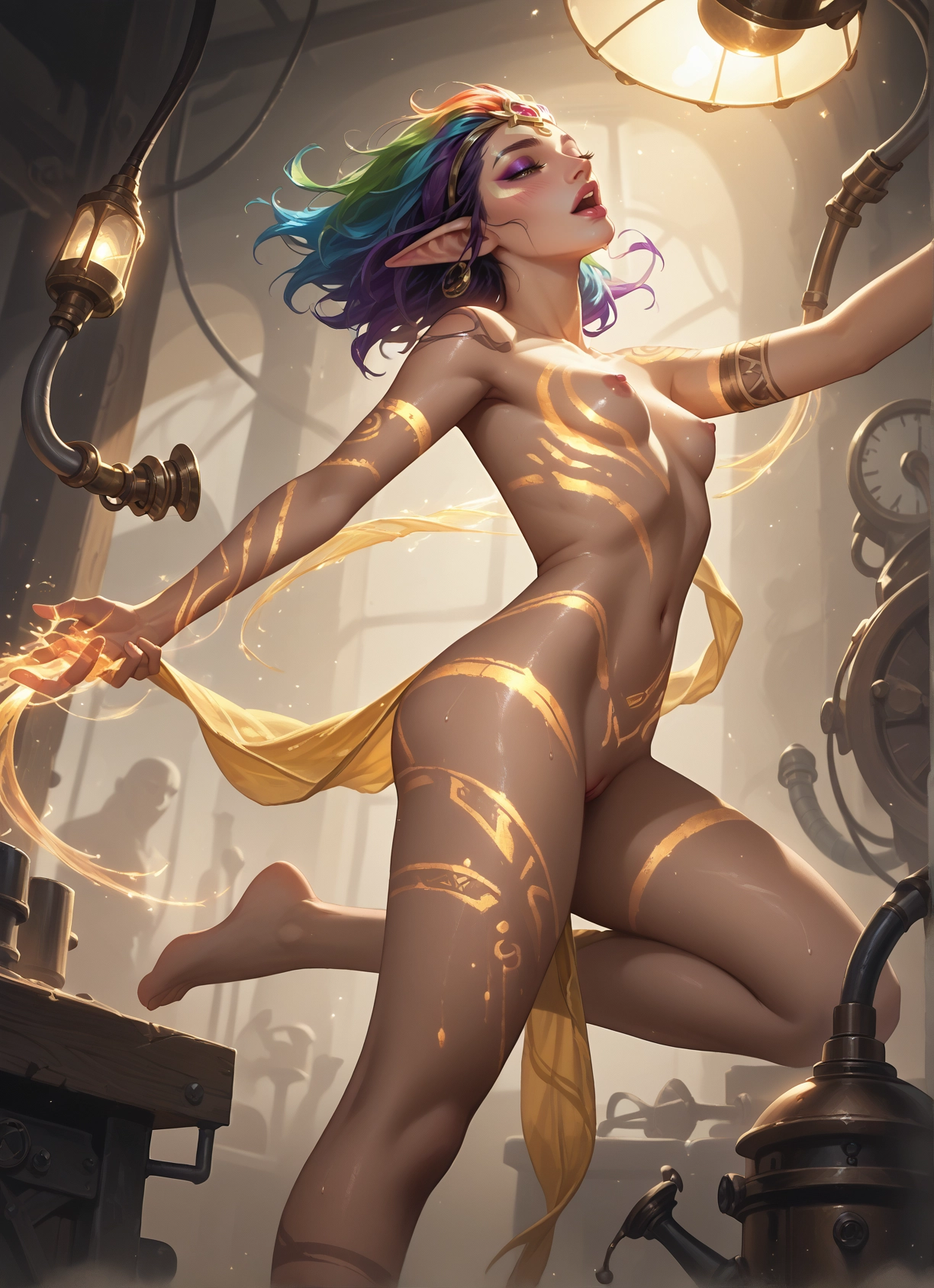 nipples, breasts, pussy, pointy ears, jewelry, 1girl · Yamete.gg