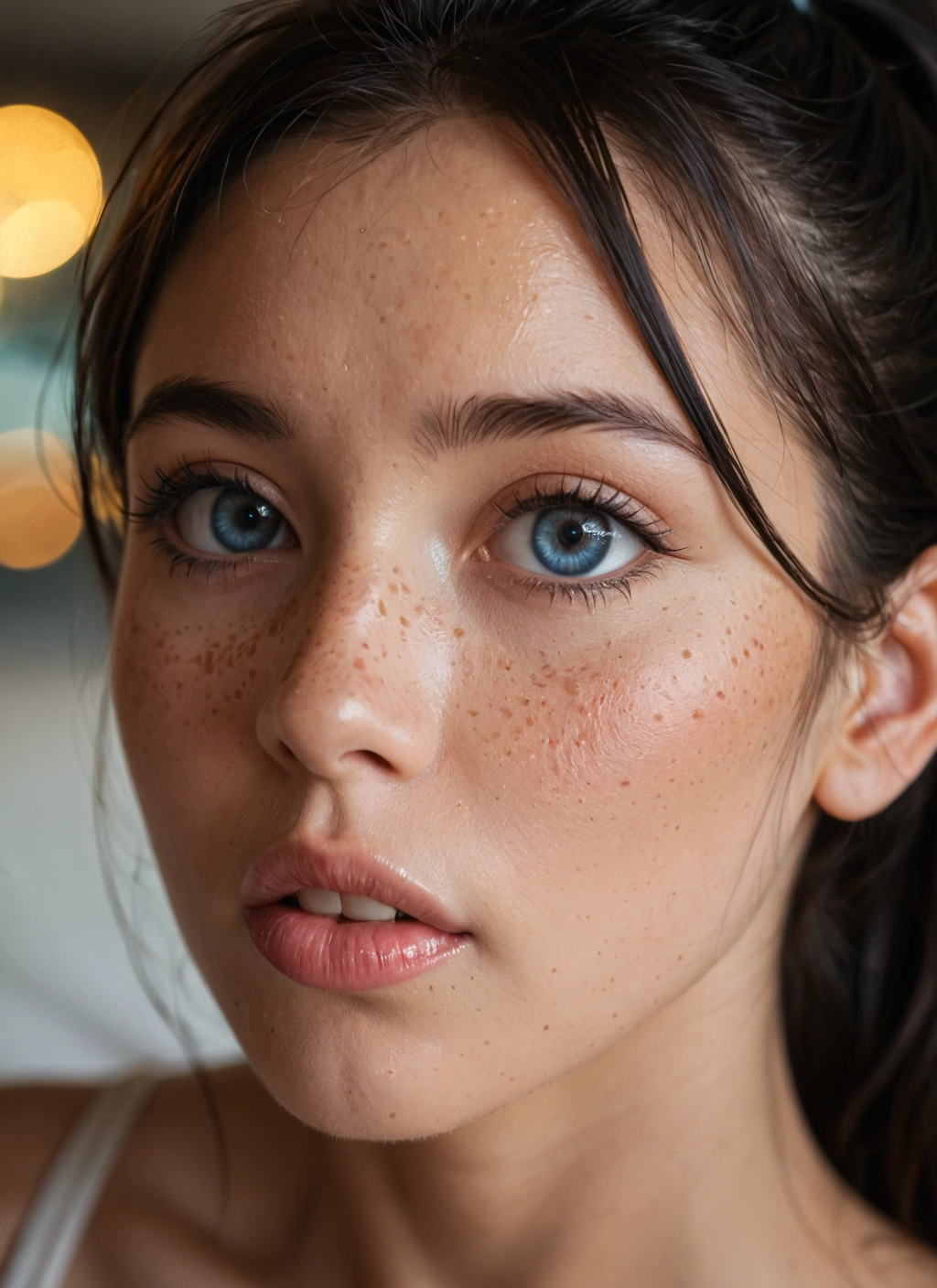 1girl, solo, blue eyes, looking at viewer, realistic, freckles · Yamete.gg