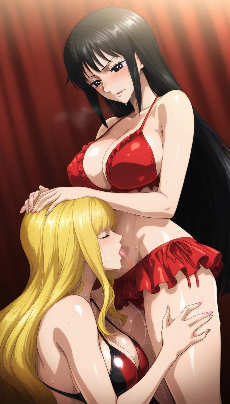 multiple girls, 2girls, yuri, breasts, licking, blonde hair · Yamete.gg