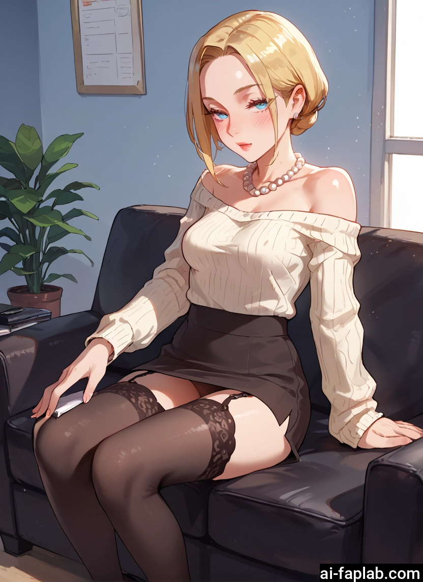 1girl, thighhighs, skirt, blonde hair, solo, jewelry · Yamete.gg