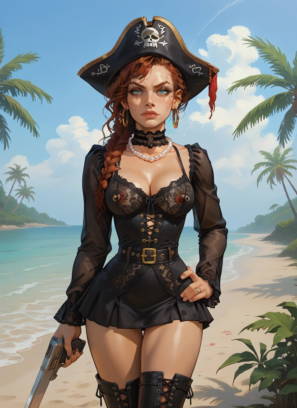 1girl, weapon, gun, breasts, solo, jewelry · Yamete.gg