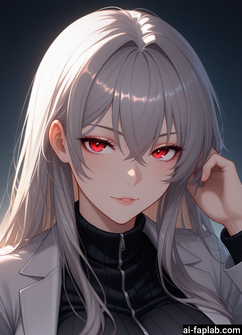 1girl, red eyes, solo, long hair, sweater, looking at viewer