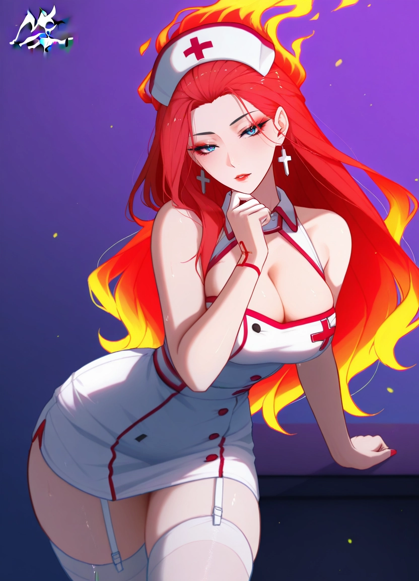 1girl, breasts, nurse cap, red hair, nurse, solo · Yamete.gg