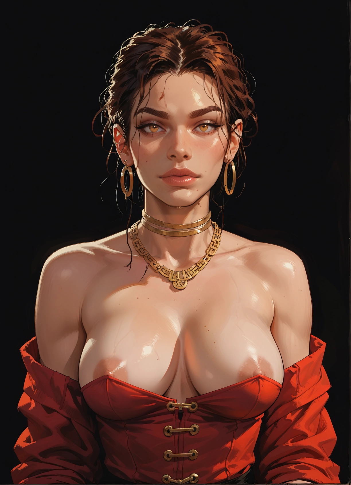 1girl, breasts, jewelry, solo, earrings, nipples · Yamete.gg
