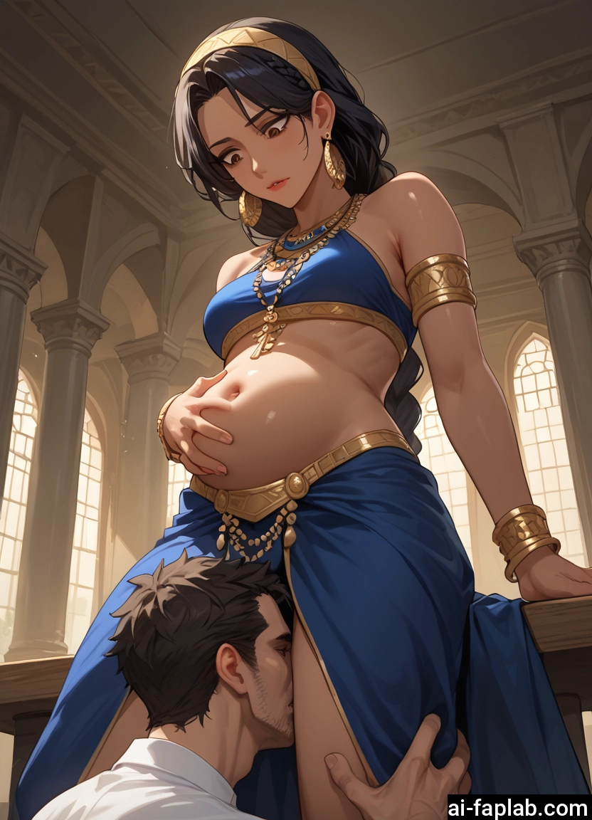 1girl, 1boy, jewelry, navel, earrings, braid · Yamete.gg