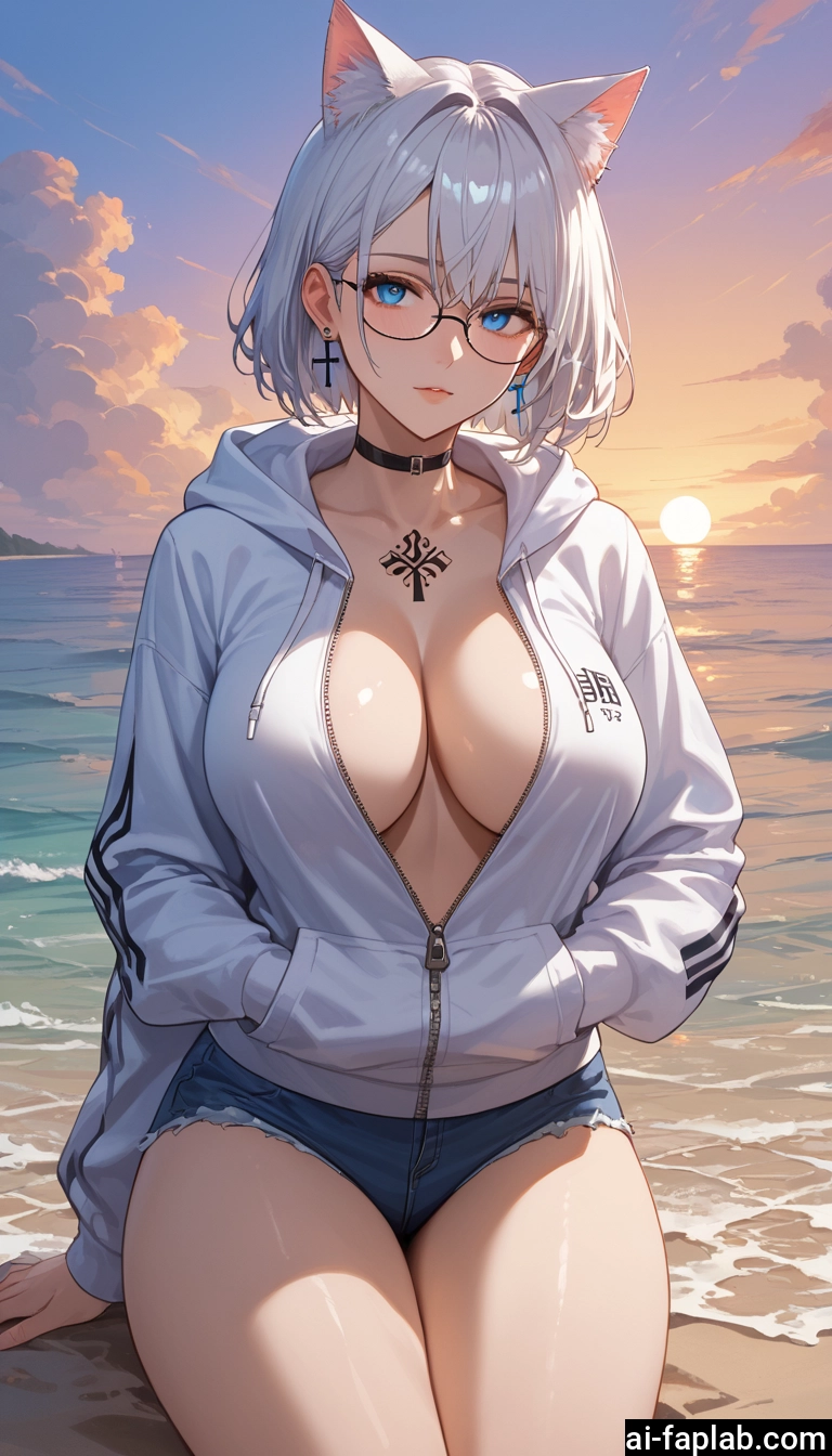 breasts, 1girl, animal ears, shorts, blue eyes, large breasts · Yamete.gg