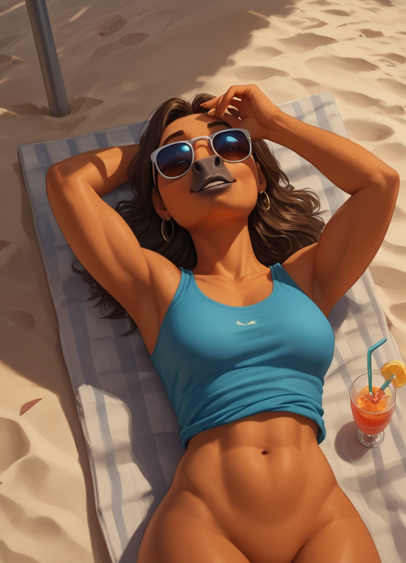 1girl, solo, jewelry, navel, earrings, sunglasses · Yamete.gg