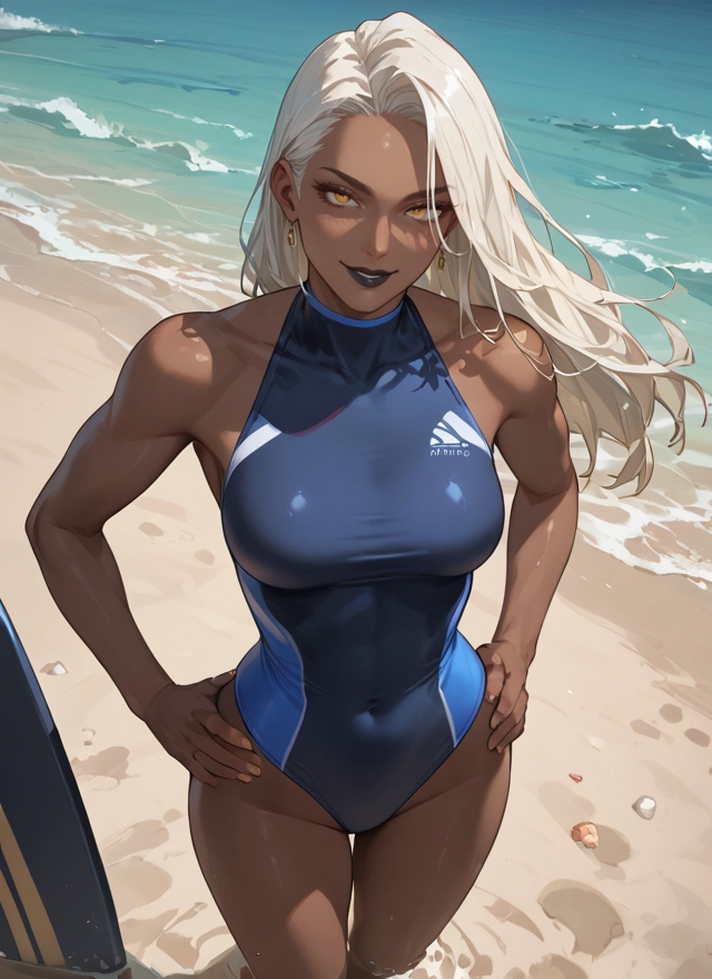 1girl, swimsuit, one-piece swimsuit, jewelry, earrings, breasts · Yamete.gg
