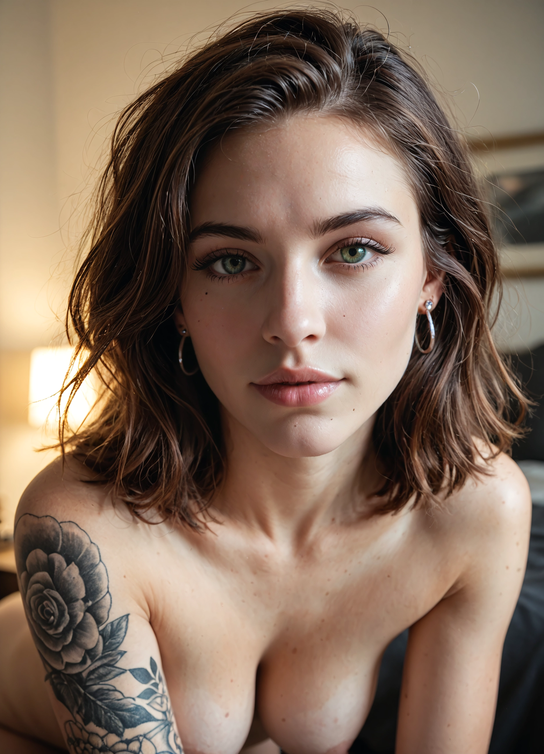 1girl, solo, breasts, jewelry, tattoo, earrings · Yamete.gg
