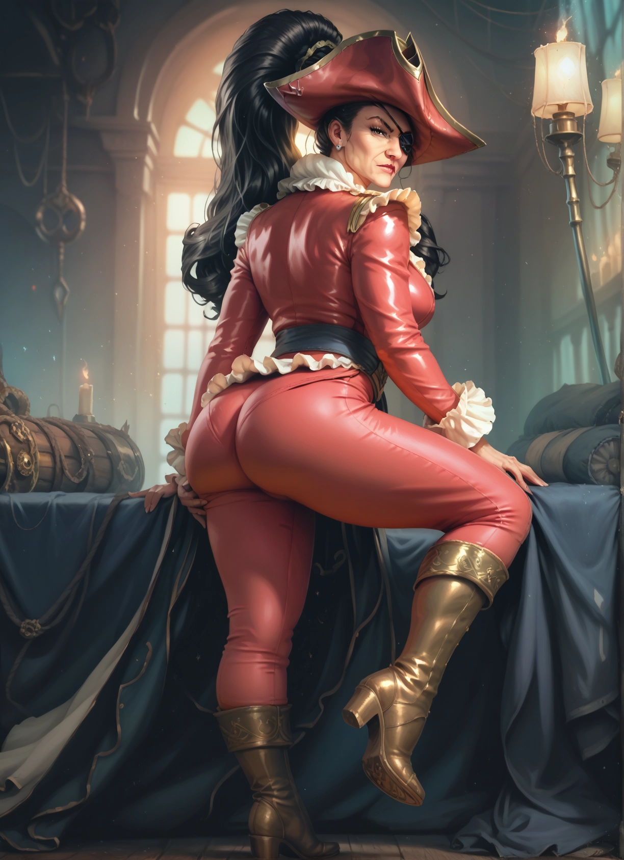 1girl, ass, boots, hat, jewelry, solo · Yamete.gg