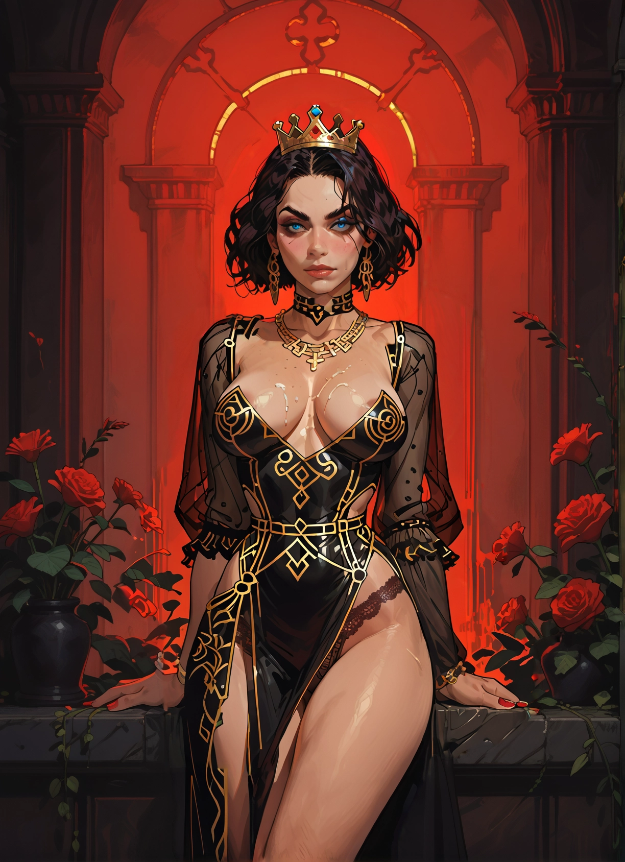 1girl, breasts, jewelry, dress, earrings, flower · Yamete.gg