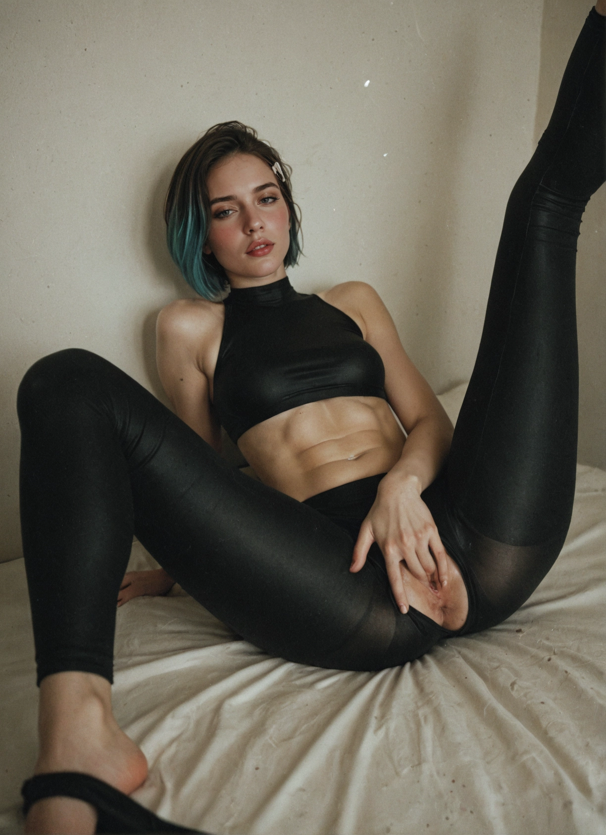 1girl, solo, pussy, pussy juice, masturbation, multicolored hair · Yamete.gg