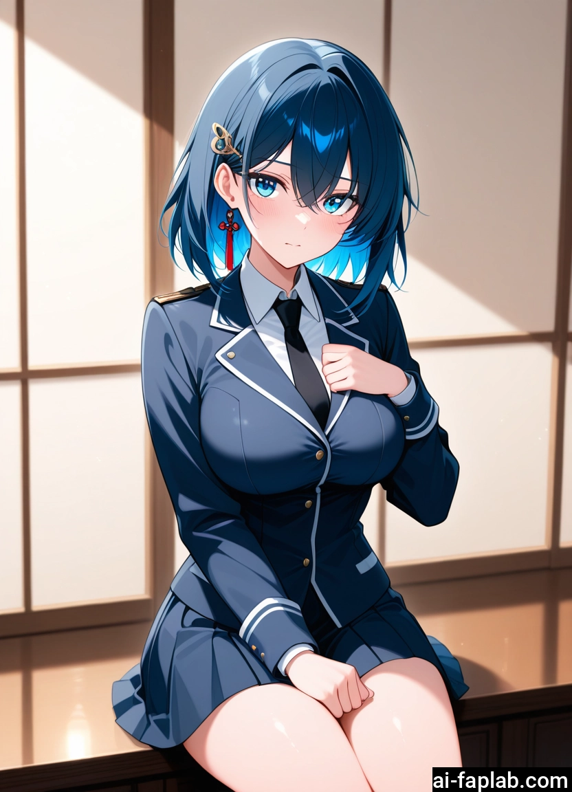 1girl, breasts, skirt, solo, blue eyes, necktie · Yamete.gg