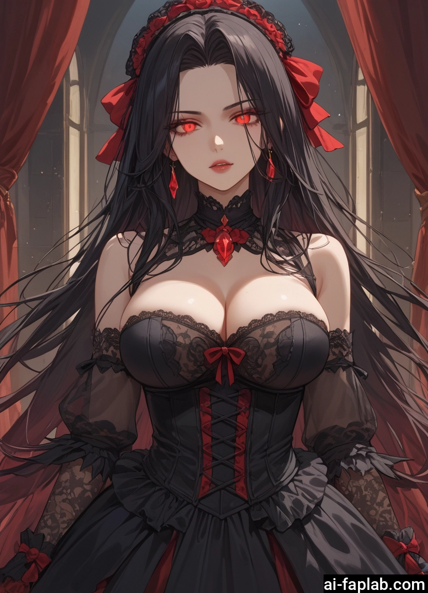 breasts, 1girl, long hair, red eyes, solo, cleavage