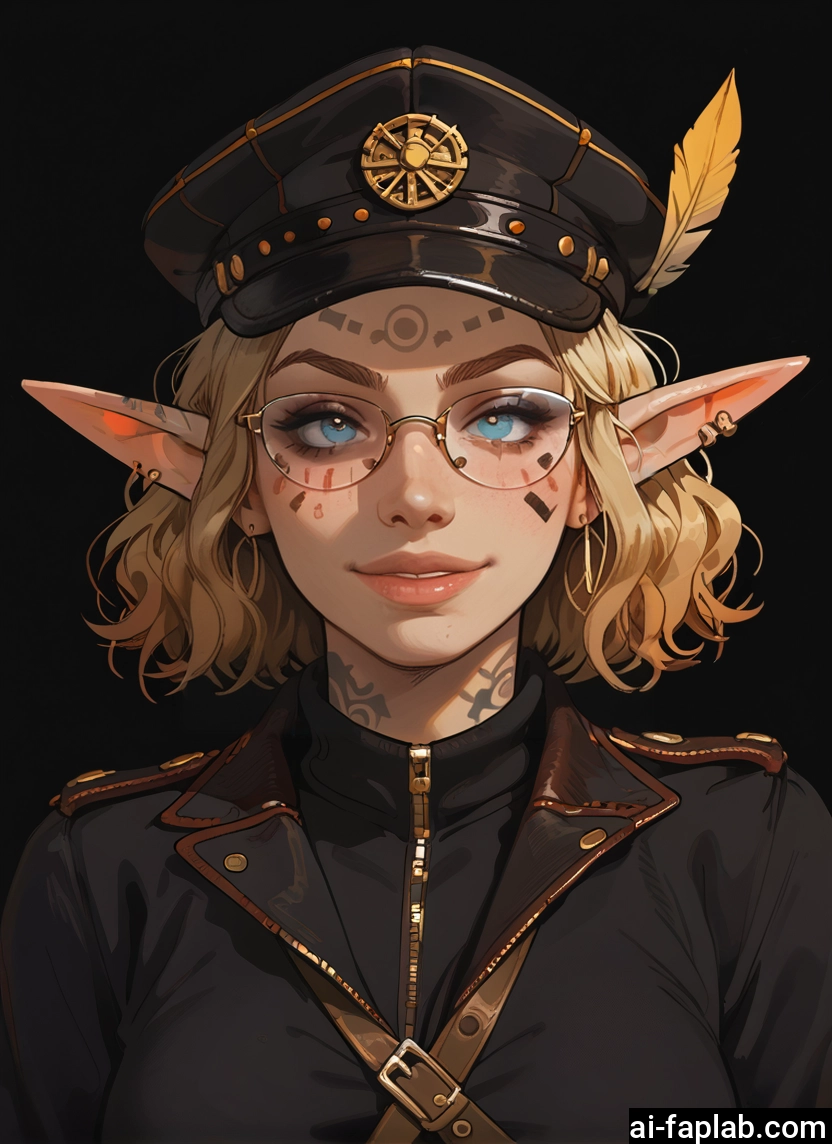 1girl, solo, pointy ears, blonde hair, hat, glasses · Yamete.gg