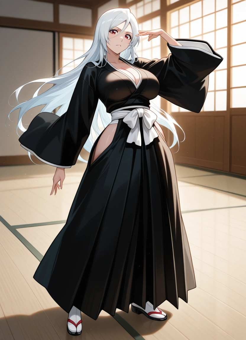 1girl, breasts, solo, japanese clothes, large breasts, red eyes · Yamete.gg