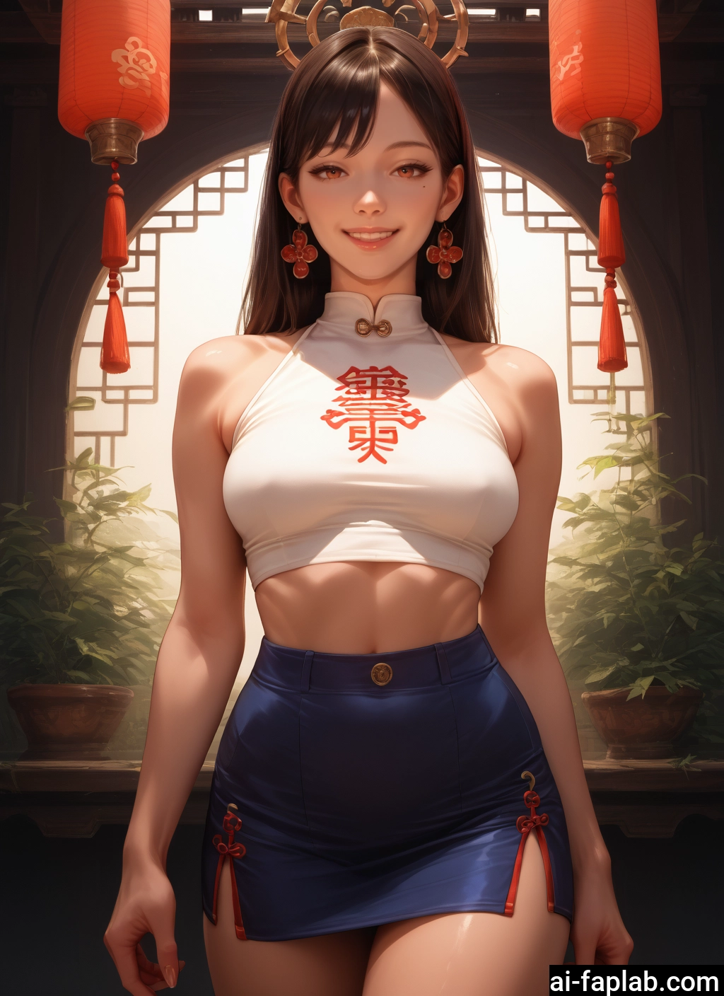1girl, skirt, solo, mole, jewelry, breasts · Yamete.gg