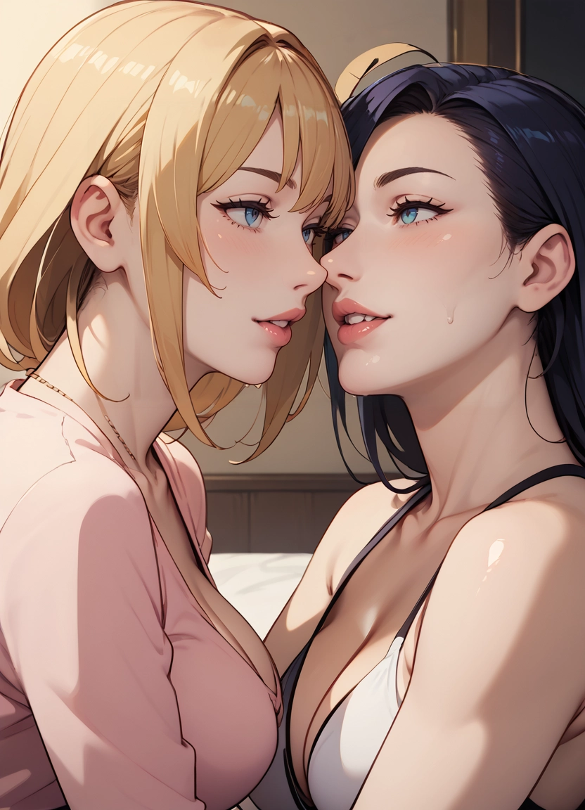 breasts, multiple girls, 2girls, tongue, nipples, yuri · Yamete.gg