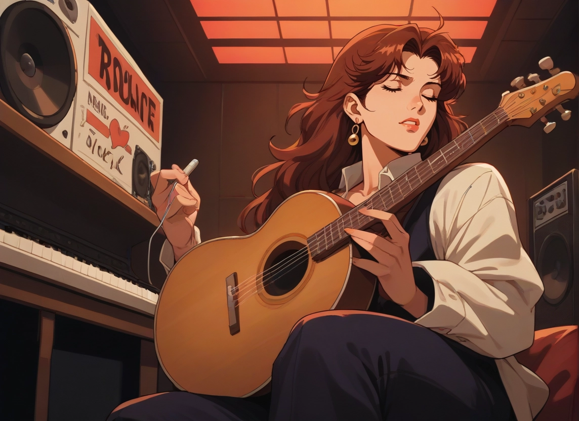 1girl, instrument, jewelry, earrings, closed eyes, solo