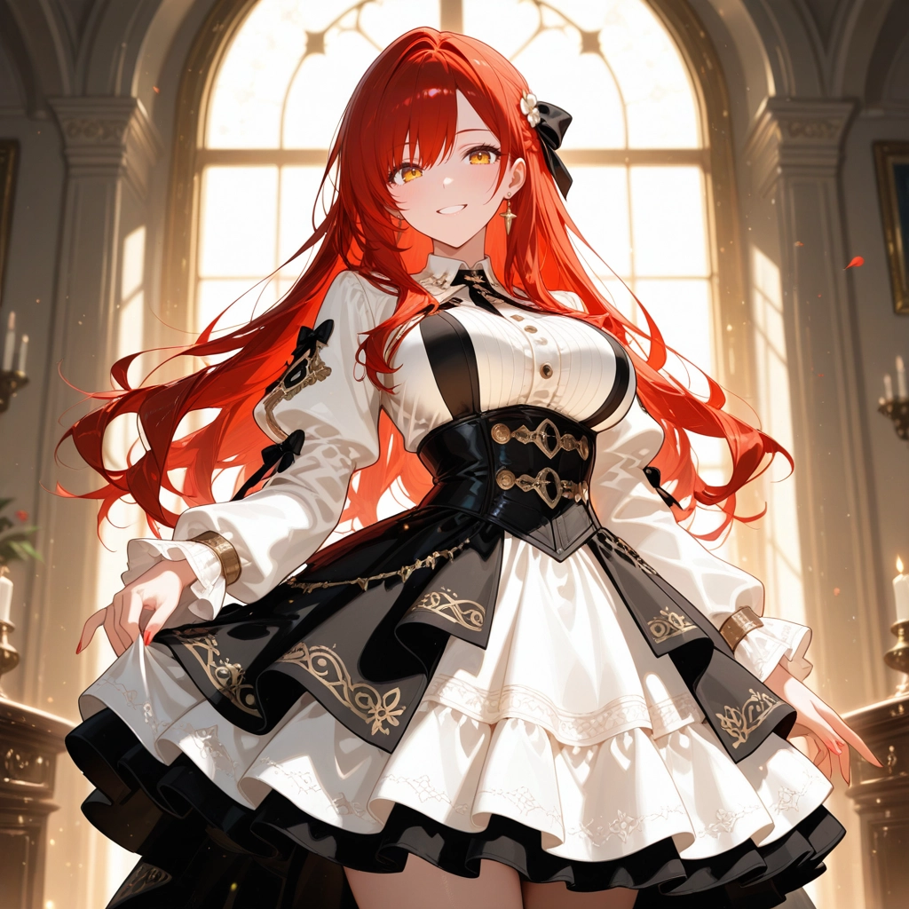 1girl, solo, smile, breasts, long hair, red hair · Yamete.gg