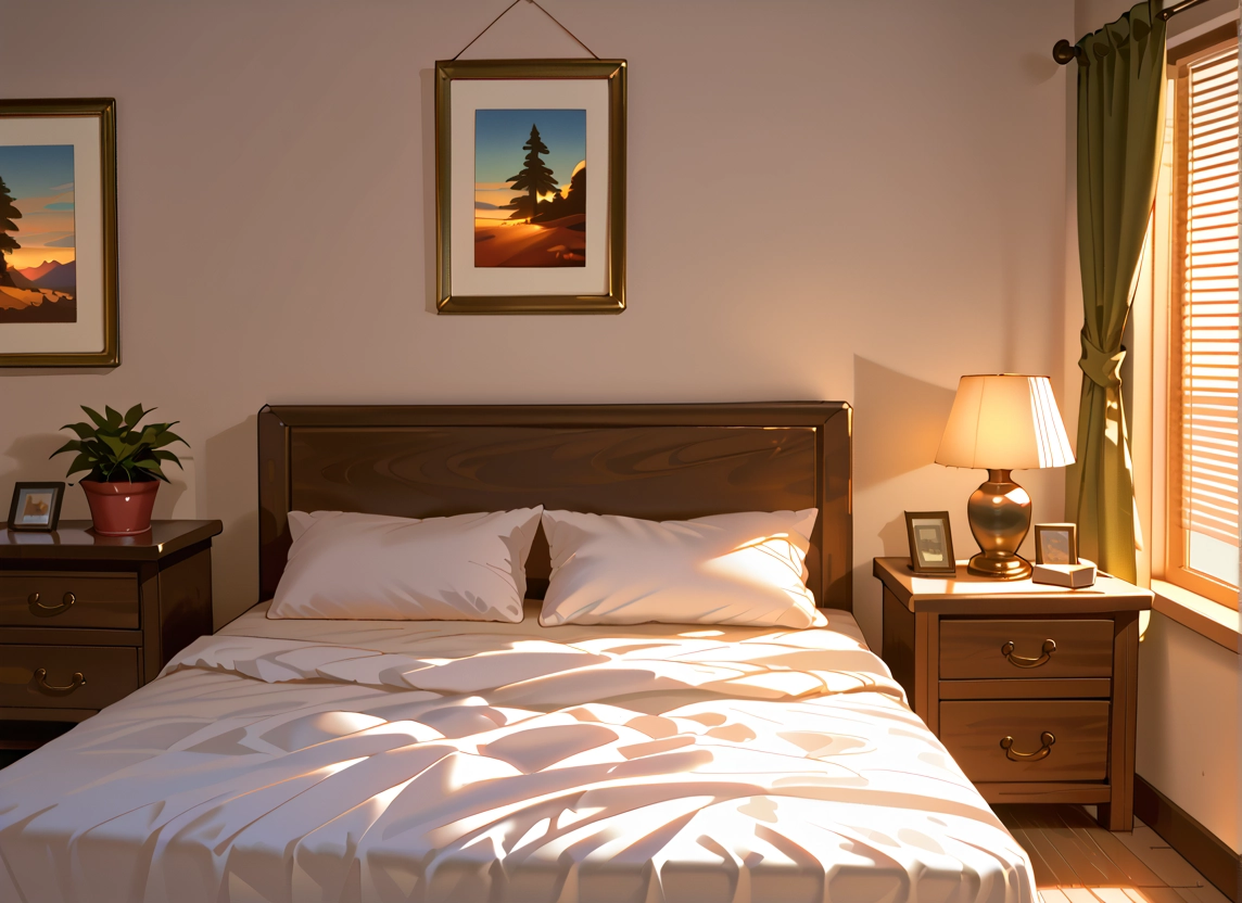 no humans, bed, pillow, scenery, window, lamp · Yamete.gg